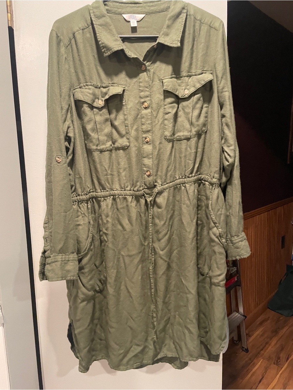 Time and Tru Olive Green Drawstring Waist Utility Dress size XXL
